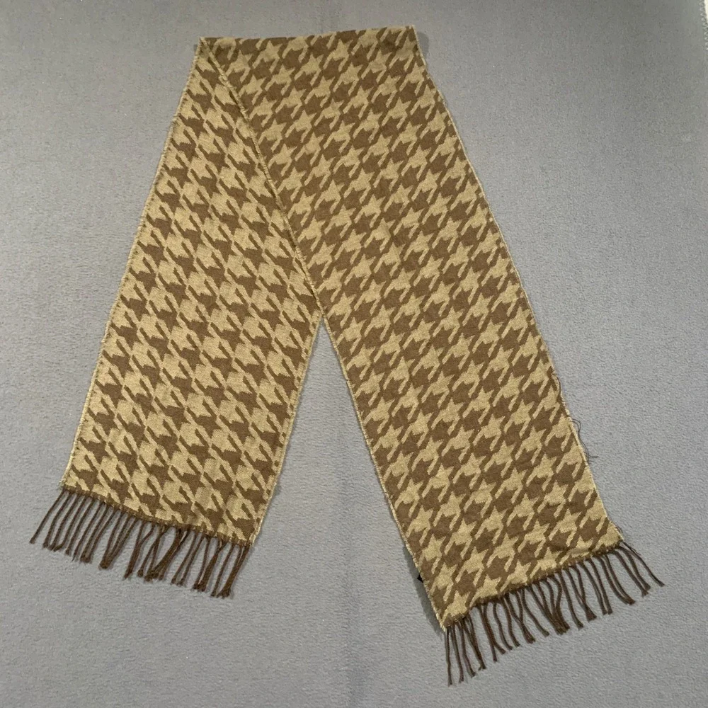 Cejon Scarf Women One Size Brown Tan Houndstooth Fringed Knit Winter Neck Wear